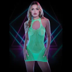 New LoversStores Glow-in-the-Dark Keyhole Mini Dress Green