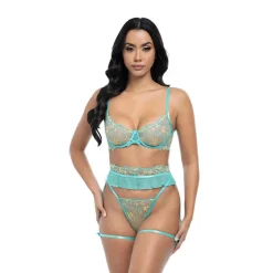 Hot LoversStores Krislyn Ruffle Lace 3pc Set Teal