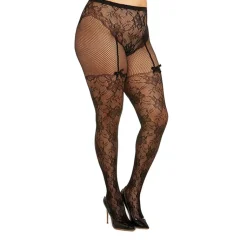 Sale LoversStores Lace & Fishnet Pantyhose Black