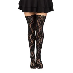 Sale LoversStores Lace Thigh High Stockings with Lace Top Black