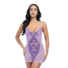 Outlet LoversStores Embroidered Chemise & G-String Lavender