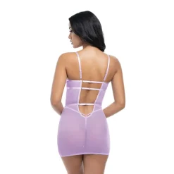 Outlet LoversStores Embroidered Chemise & G-String Lavender