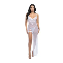Clearance LoversStores Livia Sheer Gown & Garter Set White