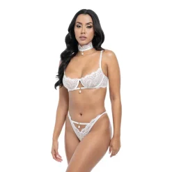 Discount LoversStores Perla Bridal Lace 3pc Set White