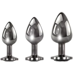 Online LoversStores 3-Piece Black Gemstone Metal Butt Plug Set