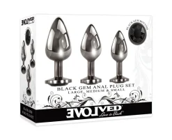 Online LoversStores 3-Piece Black Gemstone Metal Butt Plug Set