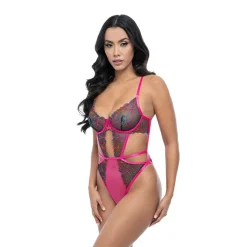 Best LoversStores Saracita Cutout Lace Teddy Black/Pink