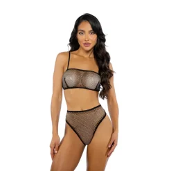 Discount LoversStores Sheer Rhinestone Tube Top Set Black
