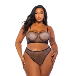 Discount LoversStores Sheer Rhinestone Tube Top Set Black